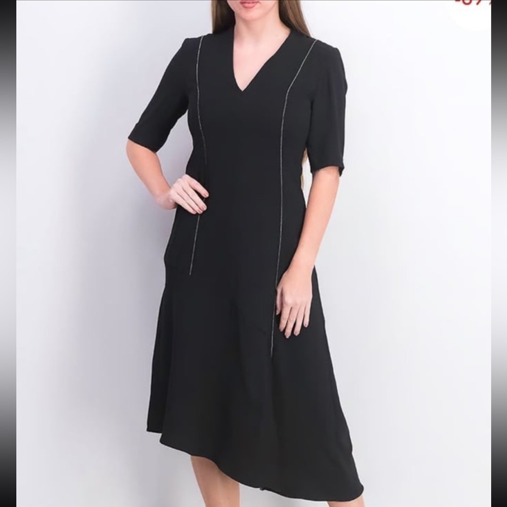 Mango Front Slit Asymmetric Black Dress